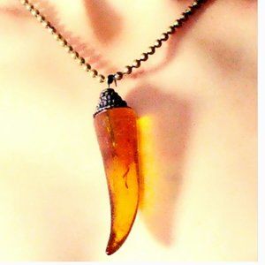 Vintage Unisex Baltic Amber Horn Pendant